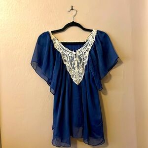 Blue Crochet Lace Top S